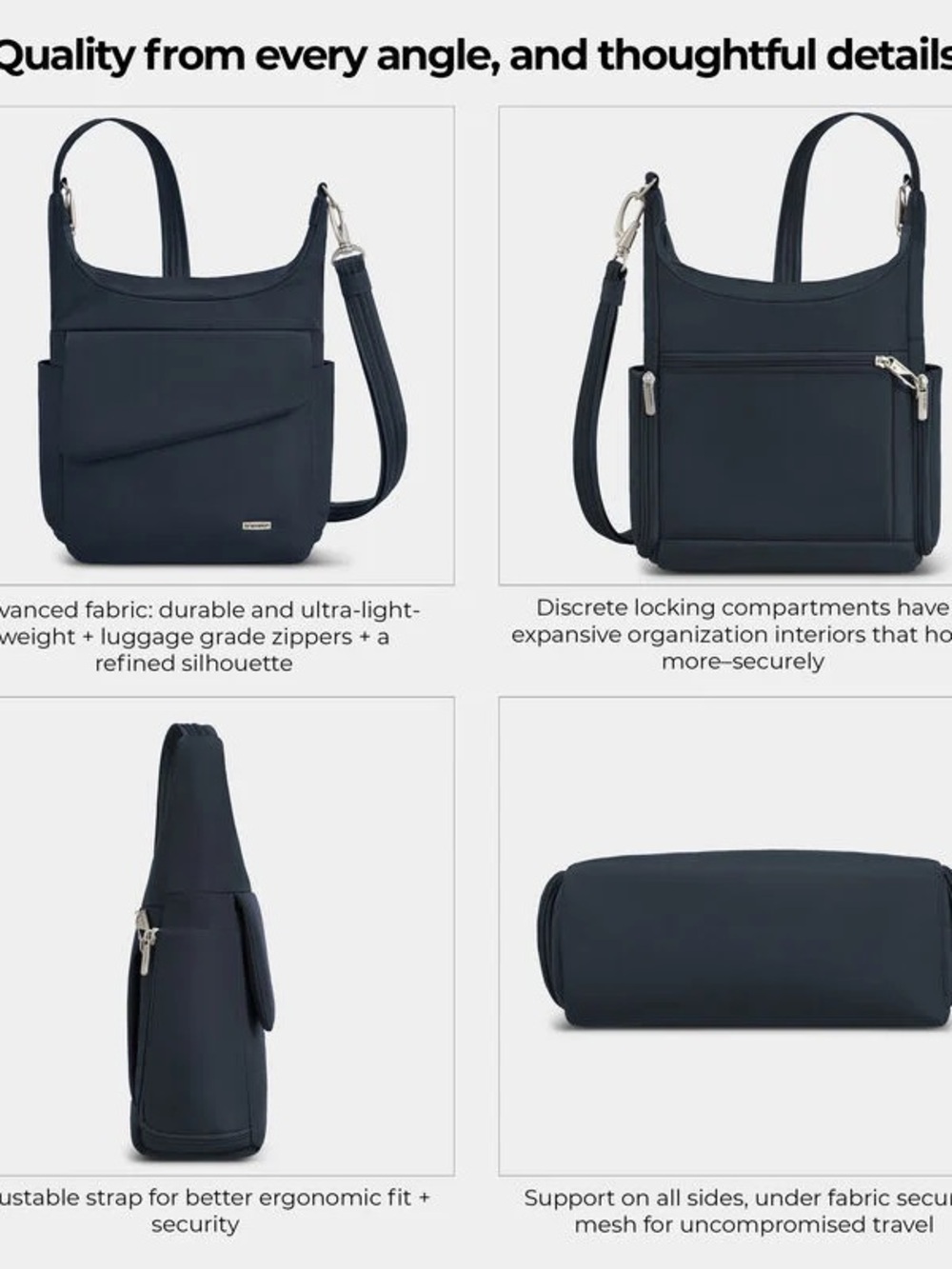TRAVELON Anti-Theft Classic Messenger Bag Midnight NWT $88 - Picture 2 of 14